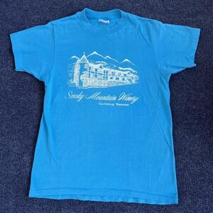 Vintage Hanes Shirt Mens Medium Blue Smoky Mountain Winery Graphic T-Shirt